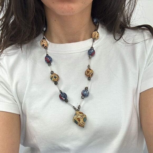 Vintage Handmade Statement Necklace Beaded Jewelry Chunky 24” - Picture 4 of 12